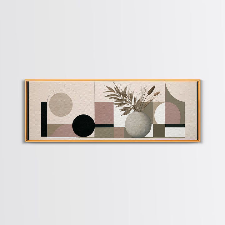 Ceramic Vase with Dried Grasses Framed Canvas Print, Scandinavian Art, Modern Wall Art, Living Room Decor, Watercolor Art, SCA-3x1-5