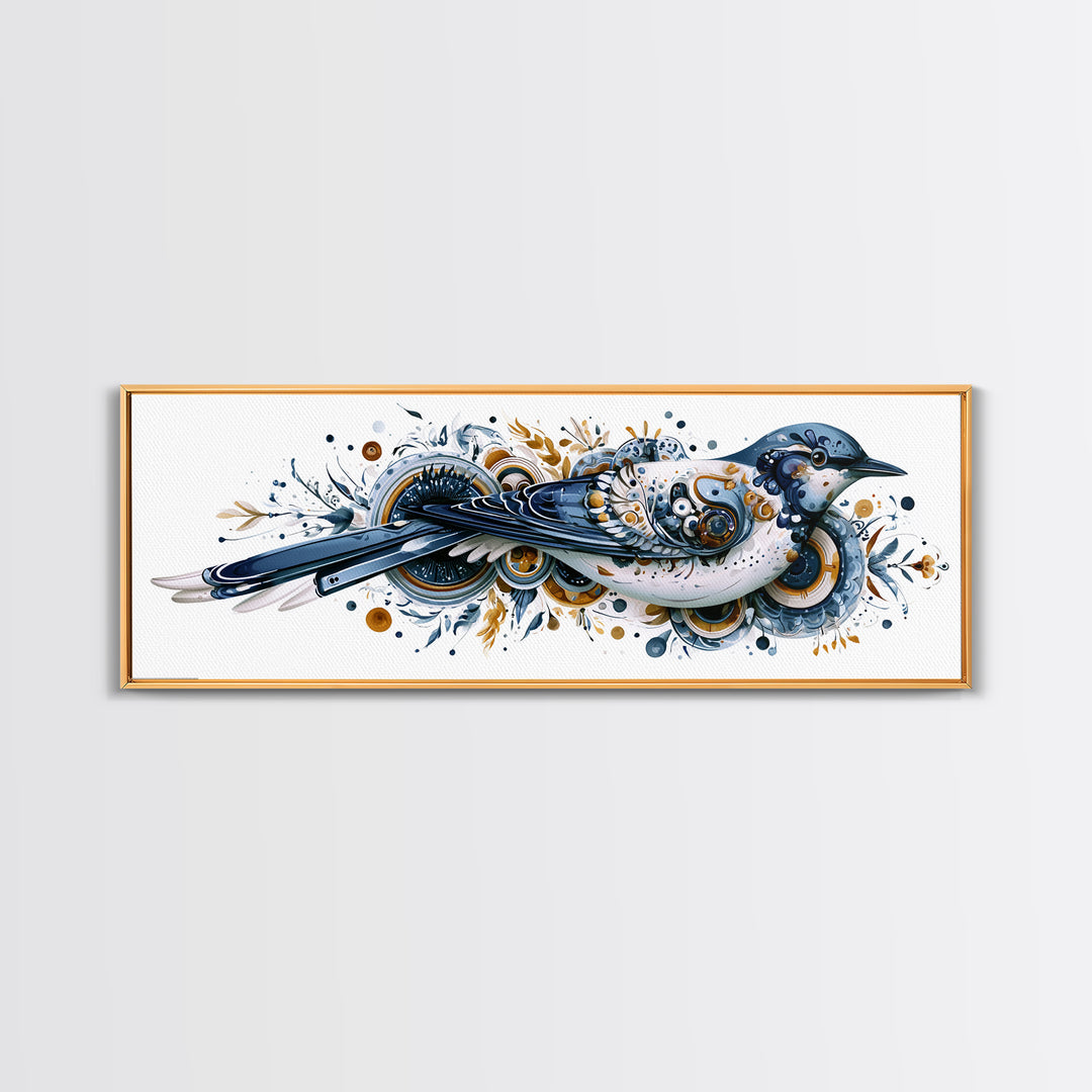 Nordic Folk Bird Framed Canvas Print, Scandinavian Art, Digital Wall Art, Living Room Decor, Fine Art, Nordic, Boho Decor, SCA-3x1-51