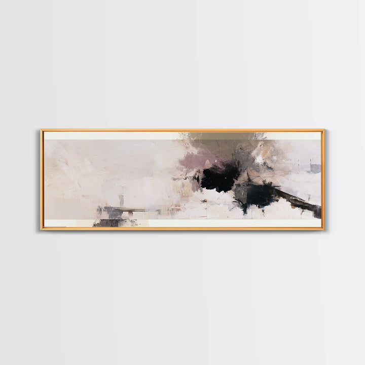 Calm Lake Dock Framed Canvas Print, Scandinavian Art, Living Room Decor, Oil Painting, Nordic, Abstract Wall Art, SCA-3x1-55
