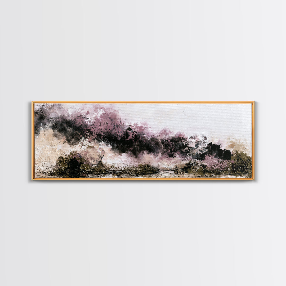 Winter Cabin Smoke Framed Canvas Print, Scandinavian Art, Modern Wall Art, Living Room Decor, Nordic, Statement Artwork, SCA-3x1-58