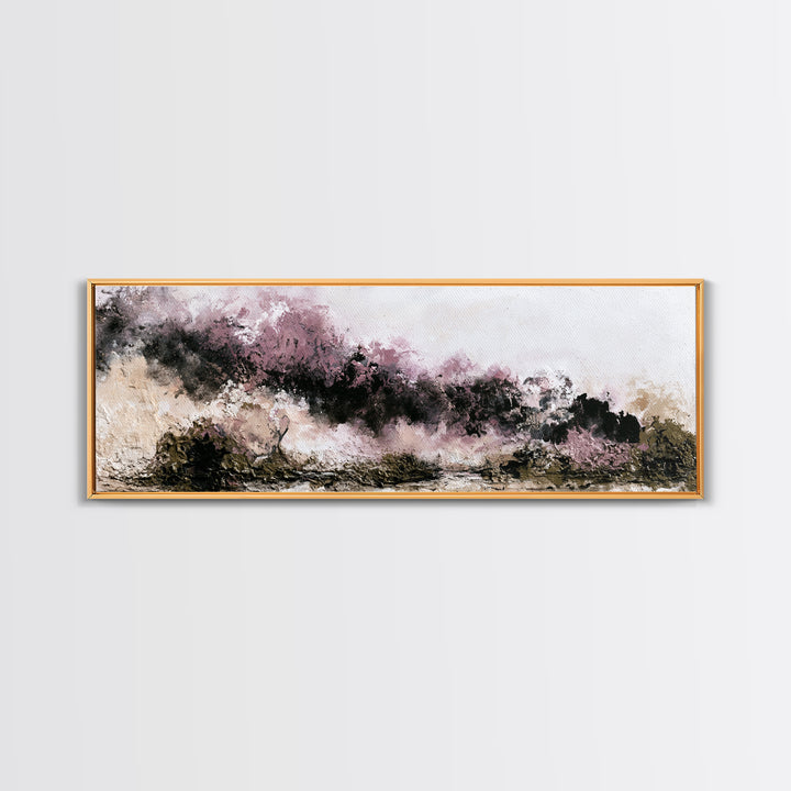 Winter Cabin Smoke Framed Canvas Print, Scandinavian Art, Modern Wall Art, Living Room Decor, Nordic, Statement Artwork, SCA-3x1-58