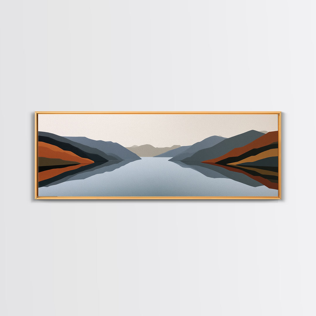 Minimal Fjord Landscape Canvas Print, Scandinavian Art, Boho Decor, Living Room Decor, Fine Art, Nordic, Luxury Decor, SCA-3x1-66