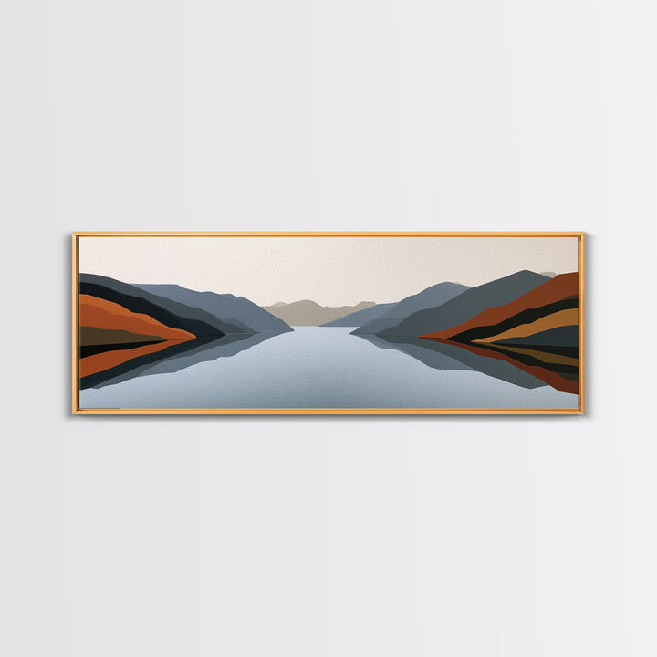 Minimal Fjord Landscape Canvas Print, Scandinavian Art, Boho Decor, Living Room Decor, Fine Art, Nordic, Luxury Decor, SCA-3x1-66