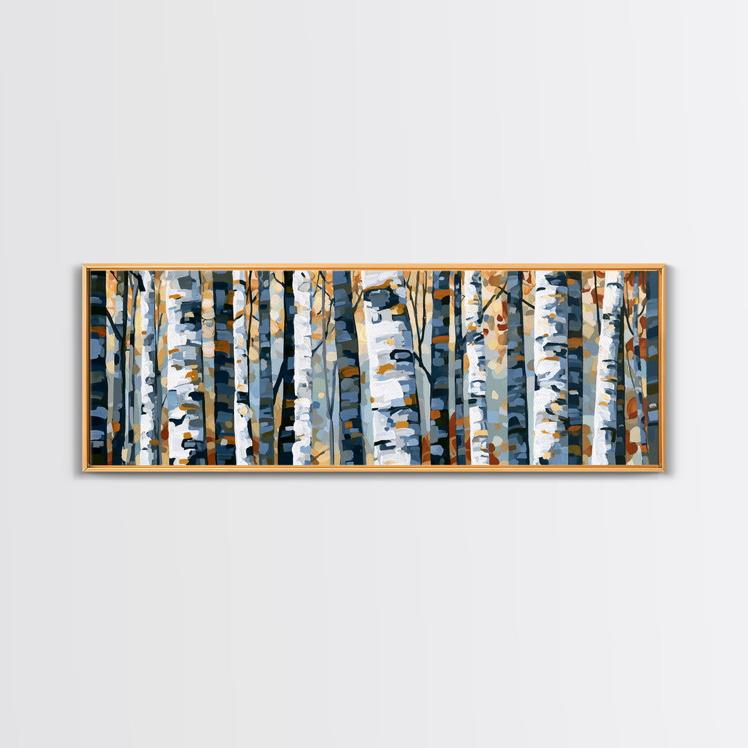 Birch Tree Trunks Framed Canvas Print, Scandinavian Art, Textured Painting, Living Room Decor, Nordic, Christmas Decor, SCA-3x1-73