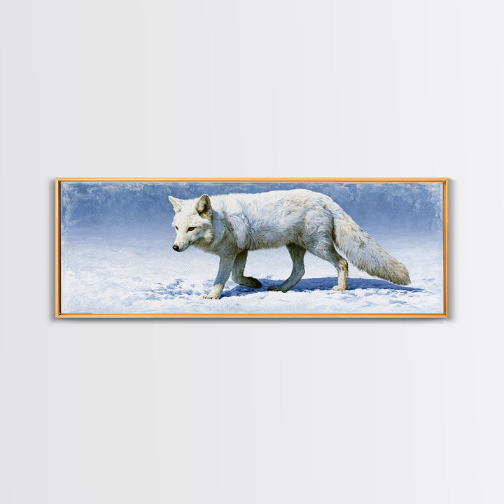 White Fox in Quiet Snow Canvas Print, Scandinavian Art, Art Print, Living Room Decor, Fine Art, Nordic, Farmhouse Decor, SCA-3x1-76