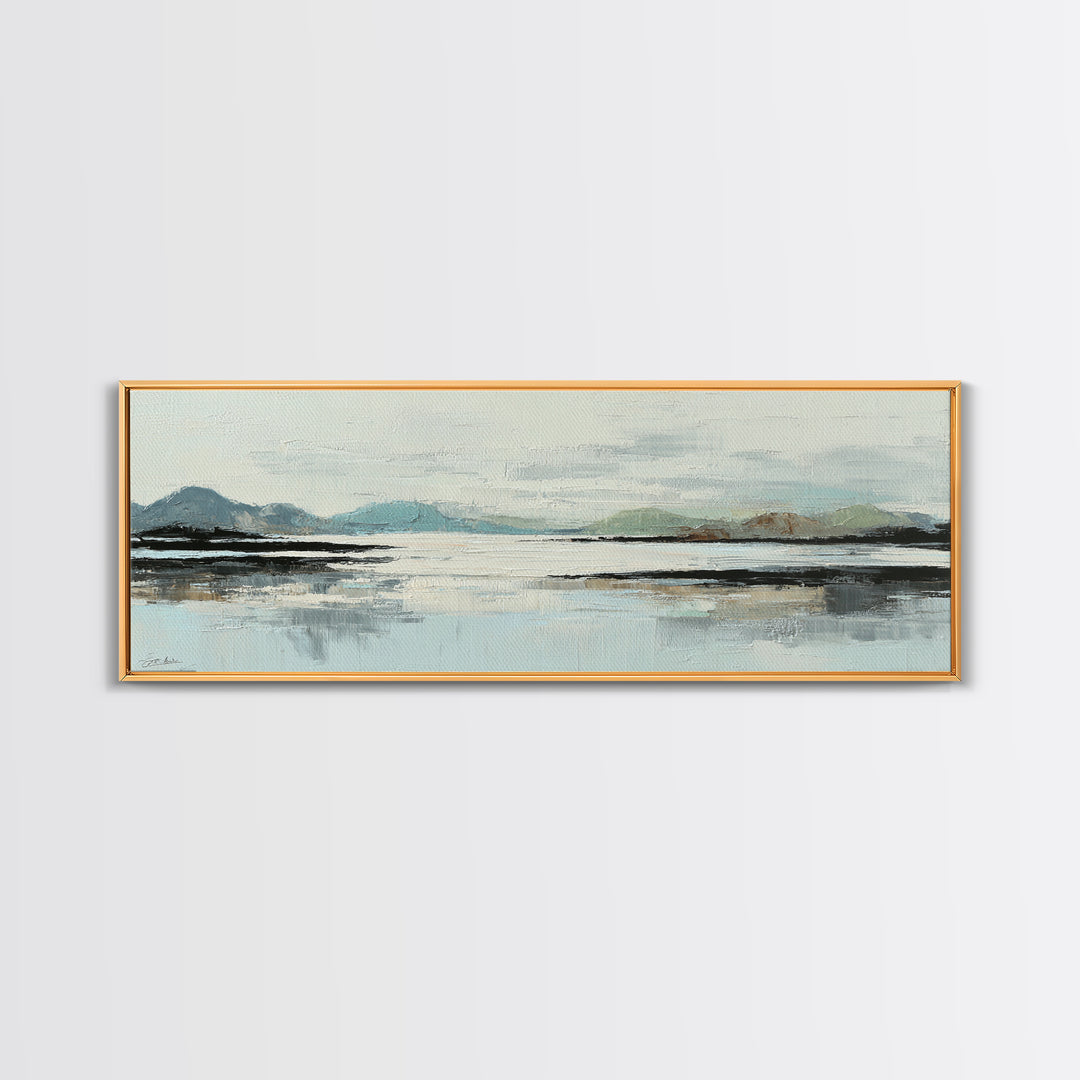 Minimal Sun over Pine Forest Framed Canvas Print, Scandinavian Art, Boho Wall Decor, Living Room Decor, Fine Art, Nordic, SCA-3x1-9