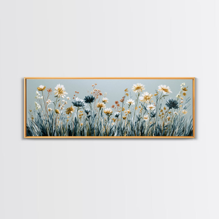 Minimal Meadow Flowers Canvas Print, Scandinavian Art, Neutral Decor, Living Room Decor, Oil Painting, Nordic, Wall Decor, SCA-3x1-98