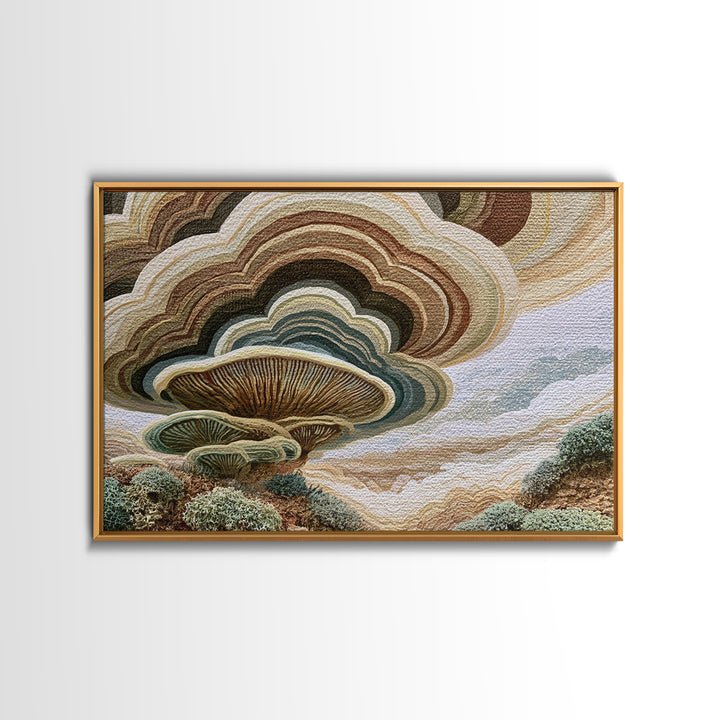 Simple Mushroom and Moss Forest Study Framed Canvas Print, Scandinavian Art, Oil Painting, Living Room Decor, Fine Art, Nordic, SCA-3x2-100