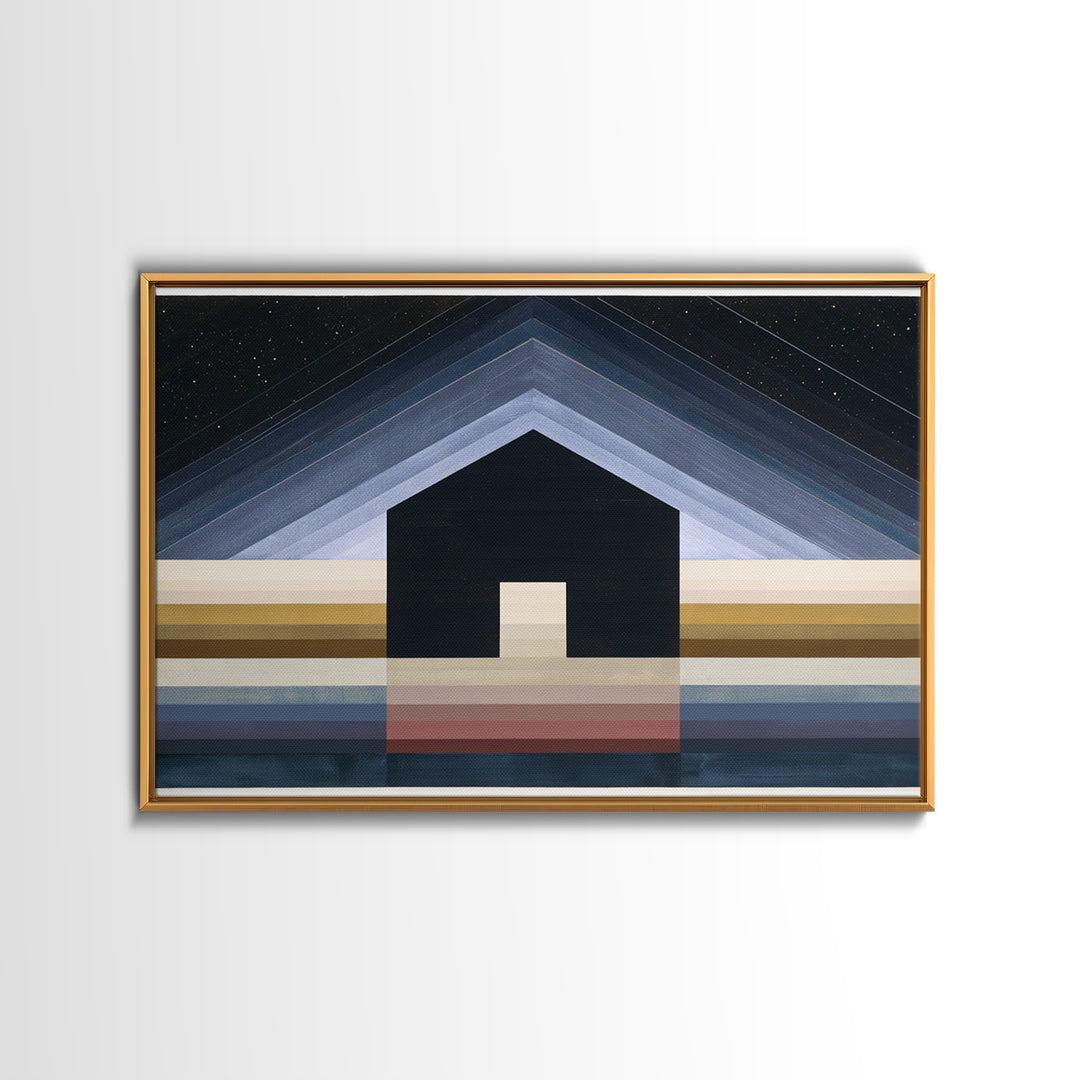 Simple Black House Shape Canvas Print, Scandinavian Art, Art, Living Room Decor, Abstract Art, Nordic, Canvas Art, SCA-3x2-11