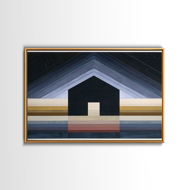 Simple Black House Shape Canvas Print, Scandinavian Art, Art, Living Room Decor, Abstract Art, Nordic, Canvas Art, SCA-3x2-11