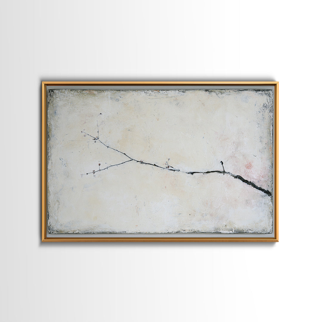 Single Black Branch on Warm White Background Canvas Print, Scandinavian Art, Statement Artwork, Living Room Decor, Nordic, SCA-3x2-24
