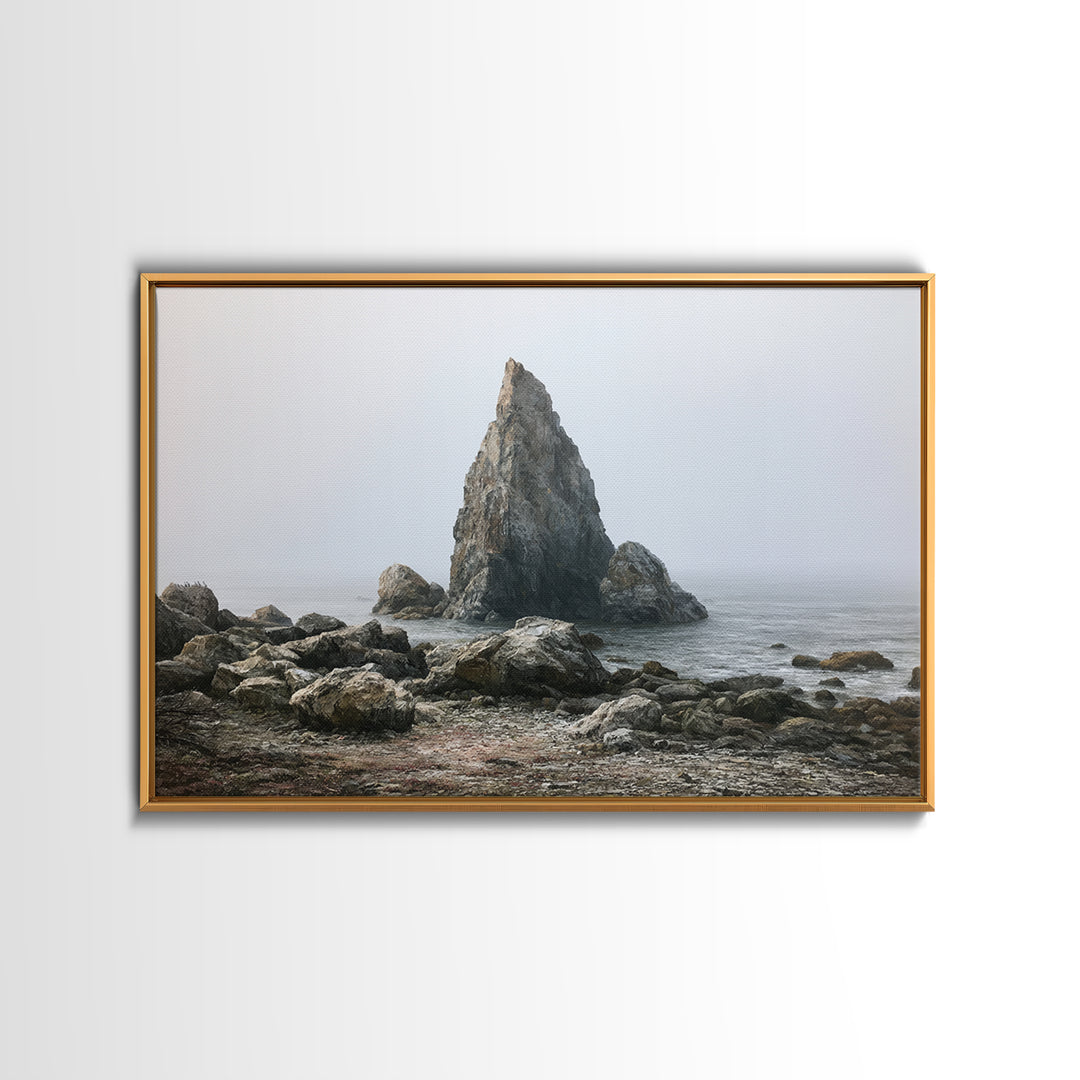 Quiet Coastal Rocks and Gray Sea Canvas Print, Scandinavian Art, Luxury Decor, Living Room Decor, Fine Art, Nordic, SCA-3x2-3