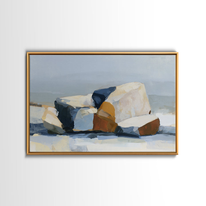 Quiet Coastal Rocks and Gray Sea Canvas Print, Scandinavian Art, Printable, Living Room Decor, Nordic, Abstract Wall Art, SCA-3x2-51