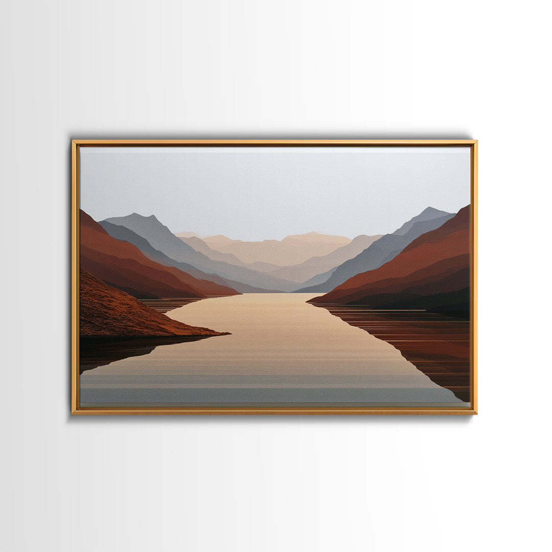 Minimal Fjord Landscape Canvas Print, Scandinavian Art, Floral Wall Art, Living Room Decor, Oil Painting, Nordic, SCA-3x2-54