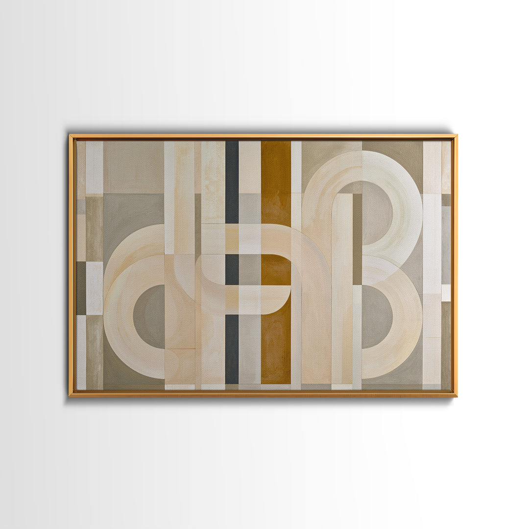 Soft Beige Geometric Abstraction Framed Canvas Print, Scandinavian Art, Living Room Wall Art, Living Room Decor, Abstract Art, SCA-3x2-55