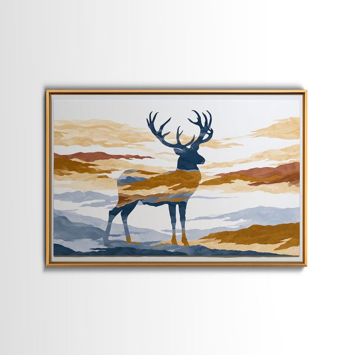 Reindeer Silhouette in Snowy Landscape Canvas Print, Scandinavian Art, Modern Art, Living Room Decor, Fine Art, Nordic, SCA-3x2-58
