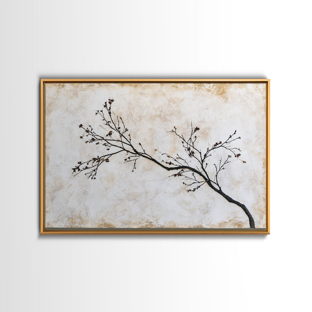Single Black Branch on Warm White Background Canvas Print, Scandinavian Art, Original Painting, Living Room Decor, Nordic, SCA-3x2-72