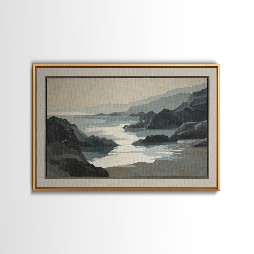 Minimal Fjord Landscape Framed Canvas Print, Scandinavian Art, Fine Art Print, Living Room Decor, Fine Art, Nordic, Printable, SCA-3x2-78