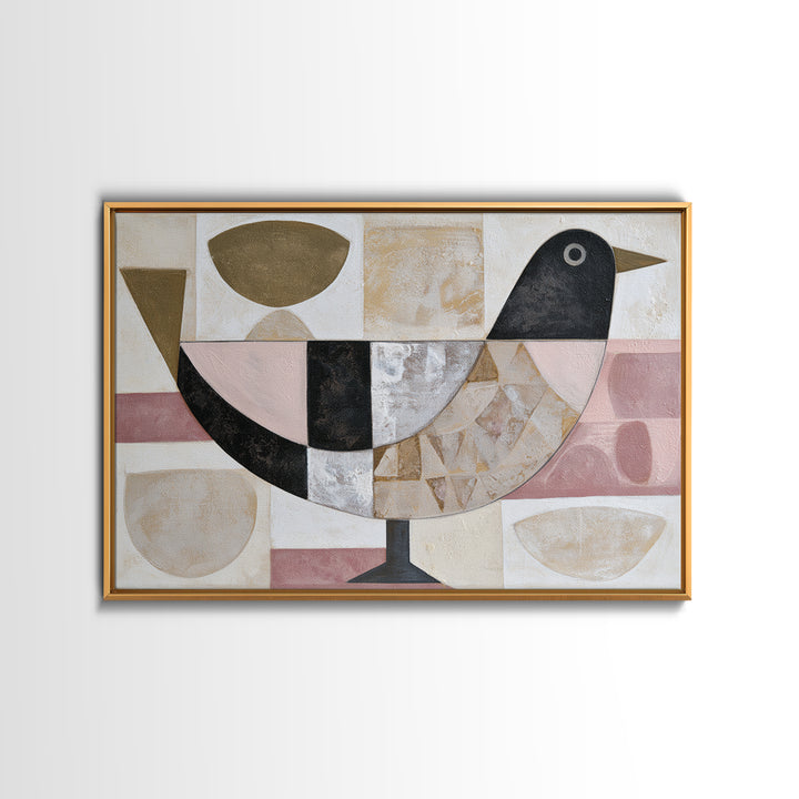 Nordic Folk Bird Framed Canvas Print, Scandinavian Art, Abstract Art, Living Room Decor, Fine Art, Nordic, Abstract Painting, SCA-3x2-87