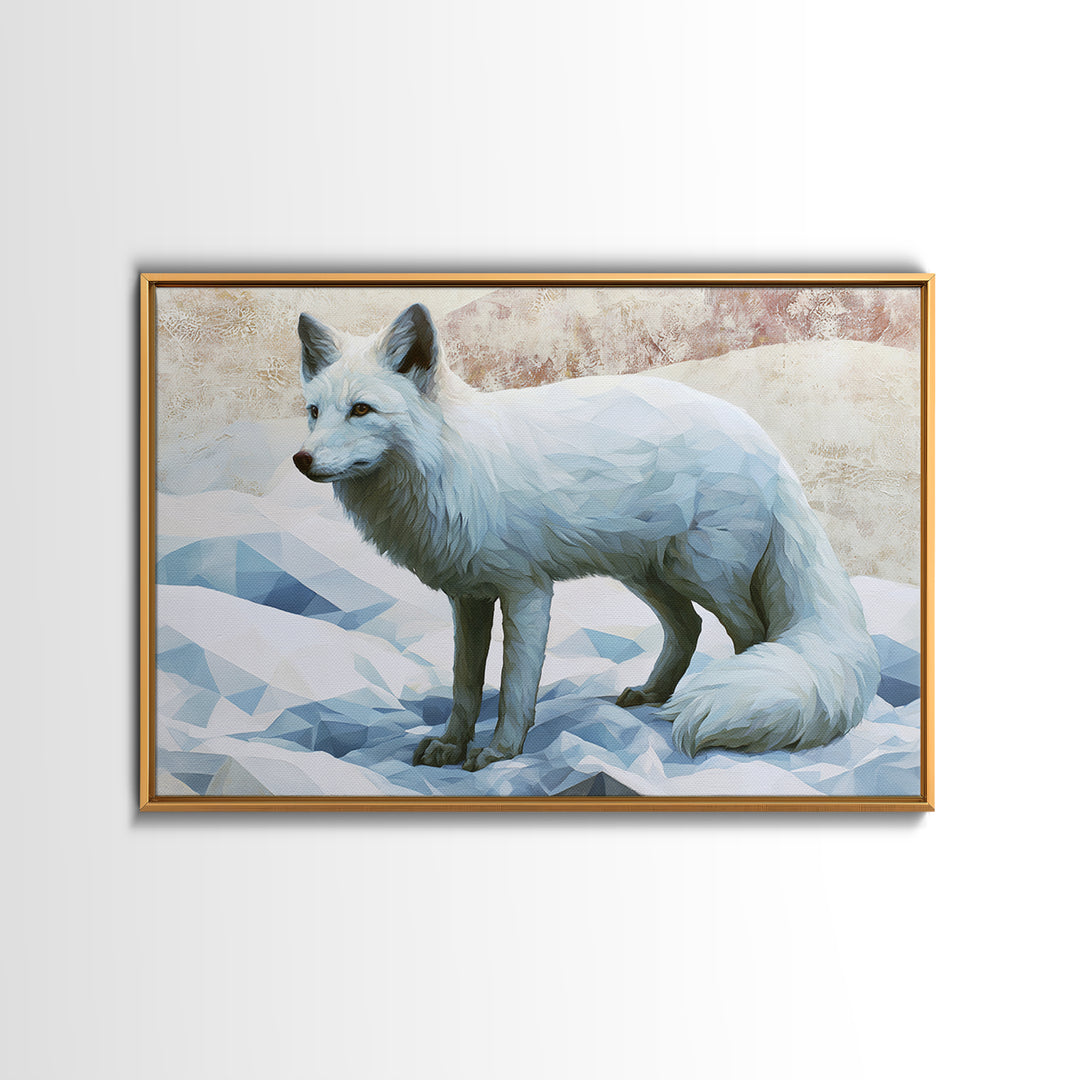 White Fox in Quiet Snow Canvas Print, Scandinavian Art, Wall Hanging, Living Room Decor, Fine Art, Nordic, Living Room Wall Art, SCA-3x2-88