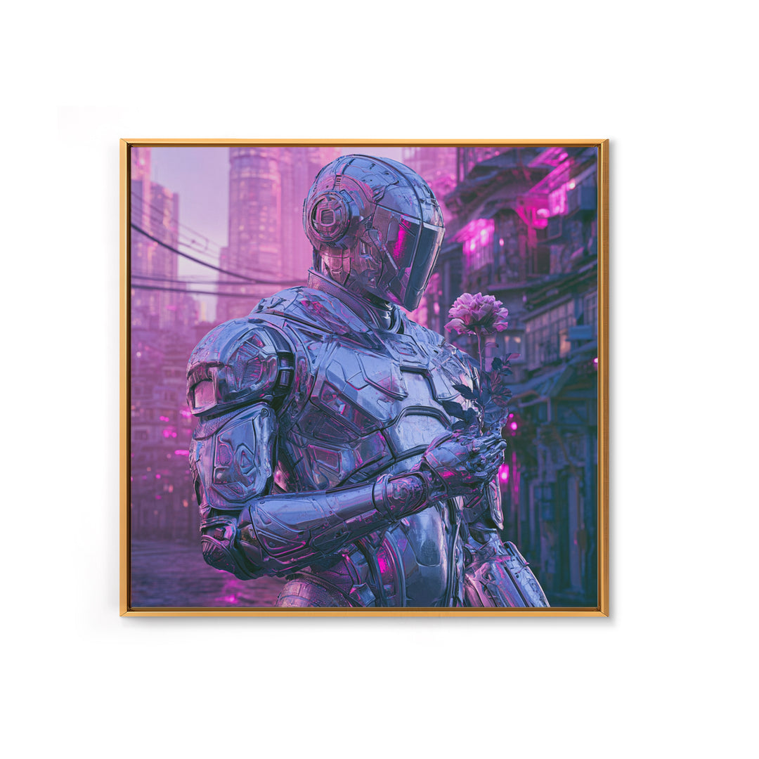 Silver Android Holding a Flower Canvas Print, Scifi Art, Space Art, Living Room Decor, Fine Art, Orbit, Luxury Decor, SCI-1x1-14
