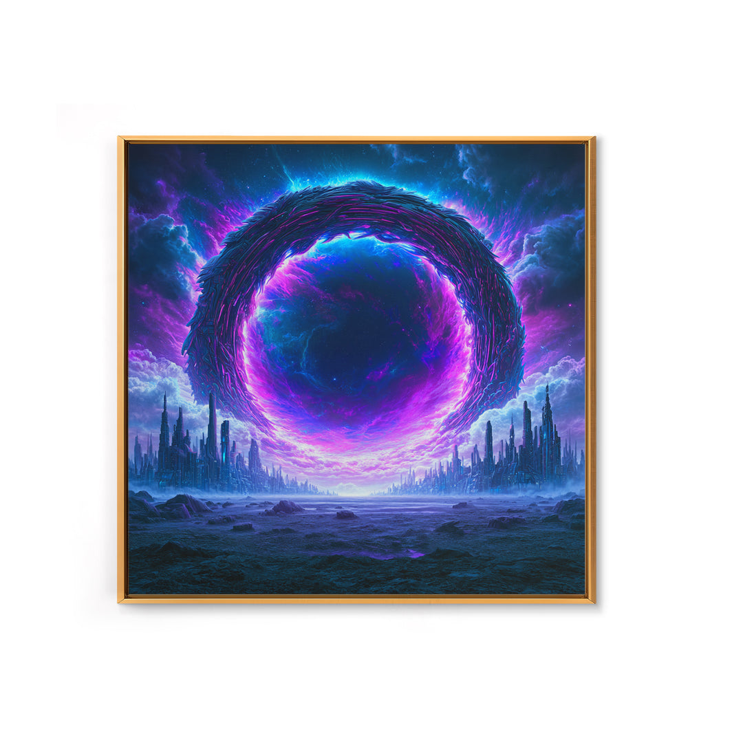 Wormhole Opening over Barren Landscape Canvas Print, Scifi Art, Gallery Decor, Living Room Decor, Fine Art, Orbit, Wall Art, SCI-1x1-17