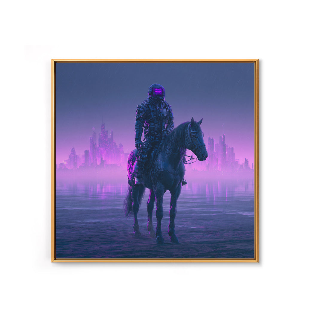 Space Explorer Horse Rider on Distant Planet Framed Canvas Print, Scifi Art, Neutral Decor, Living Room Decor, Fine Art, Orbit, SCI-1x1-21