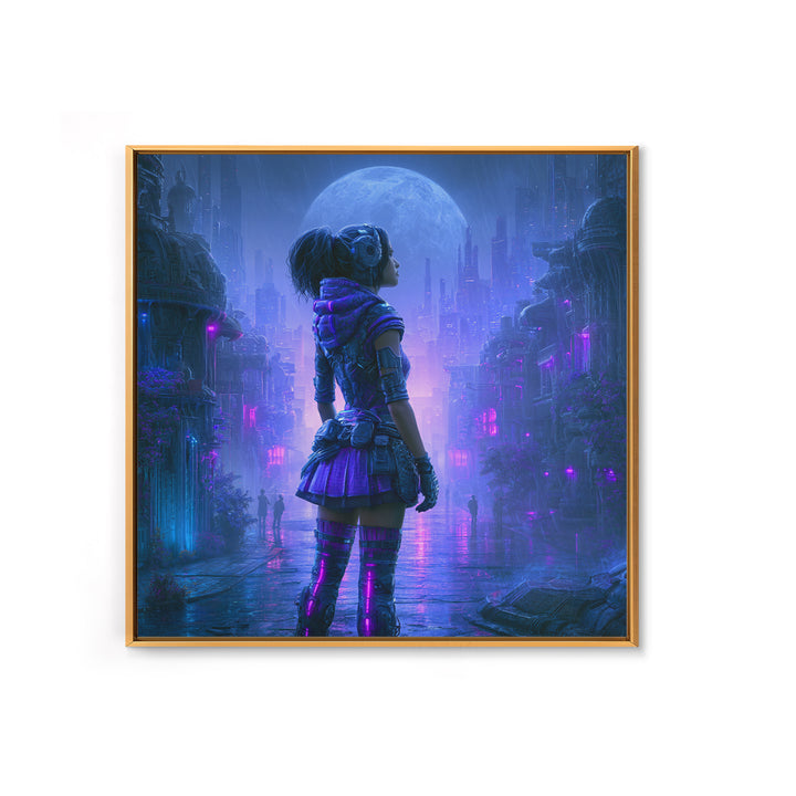 Futuristic City on a Moonlit World Canvas Print, Scifi Art, Ai Art, Living Room Decor, Abstract Art, Orbit, Star Wars Art, SCI-1x1-3