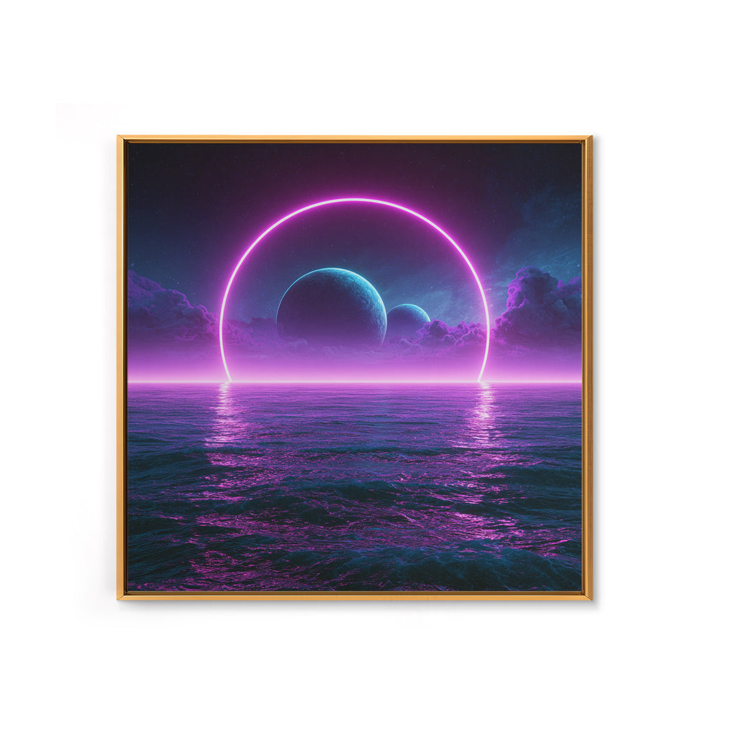 Alien Ocean with Two Moons Framed Canvas Print, Scifi Art, Boho Decor, Living Room Decor, Fine Art, Orbit, Wall Decor, SCI-1x1-37