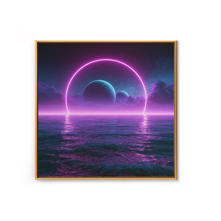 Alien Ocean with Two Moons Framed Canvas Print, Scifi Art, Boho Decor, Living Room Decor, Fine Art, Orbit, Wall Decor, SCI-1x1-37