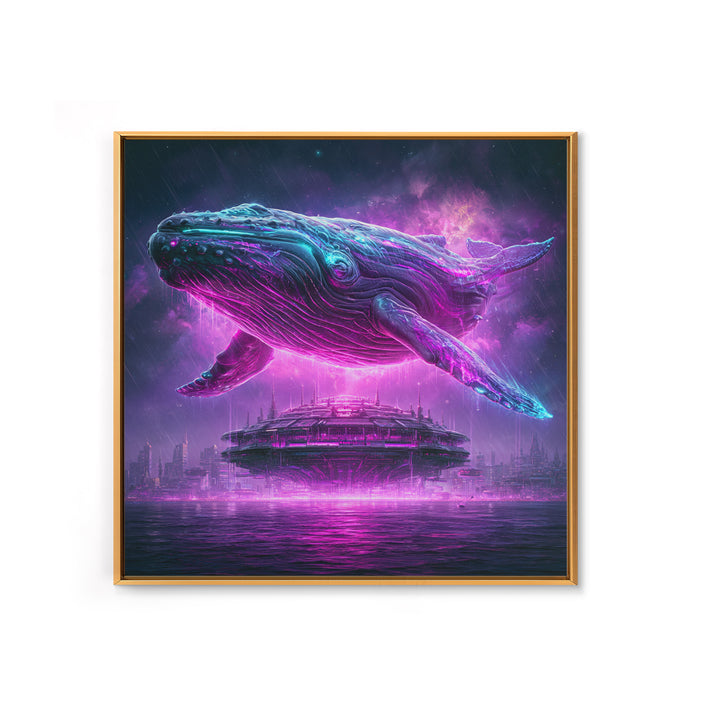 Cosmic Whale Swimming Through Deep Space Framed Canvas Print, Scifi Art, Art Print, Living Room Decor, Fine Art, Orbit, SCI-1x1-40