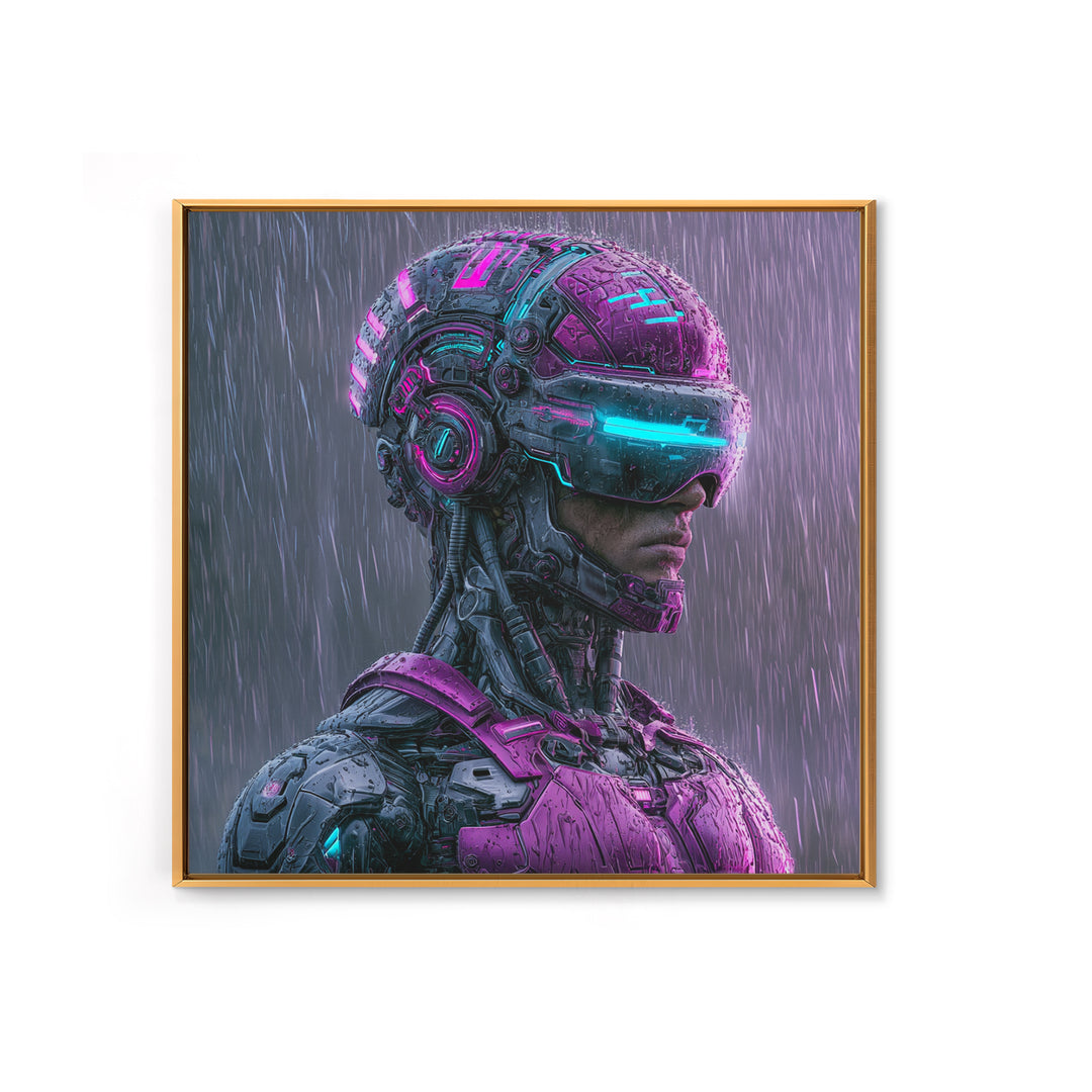 Cyborg Portrait with Reflective Visor Canvas Print, Scifi Art, Statement Artwork, Living Room Decor, Fine Art, Orbit, SCI-1x1-9