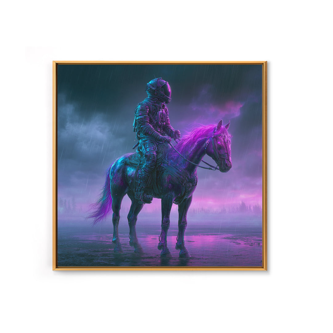 Space Explorer Horse Rider on Distant Planet Framed Canvas Print, Scifi Art, Wall Art, Living Room Decor, Oil Painting, Orbit, SCI-1x1-93