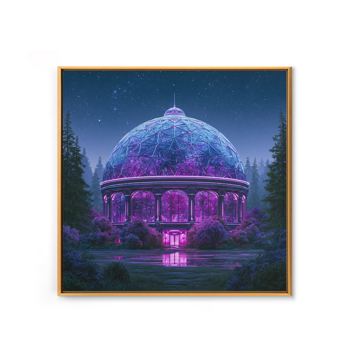 Futuristic Botanical Dome Framed Canvas Print, Scifi Art, Posters, Living Room Decor, Fine Art, Orbit, Pop Art, Mid Century Art, SCI-1x1-96