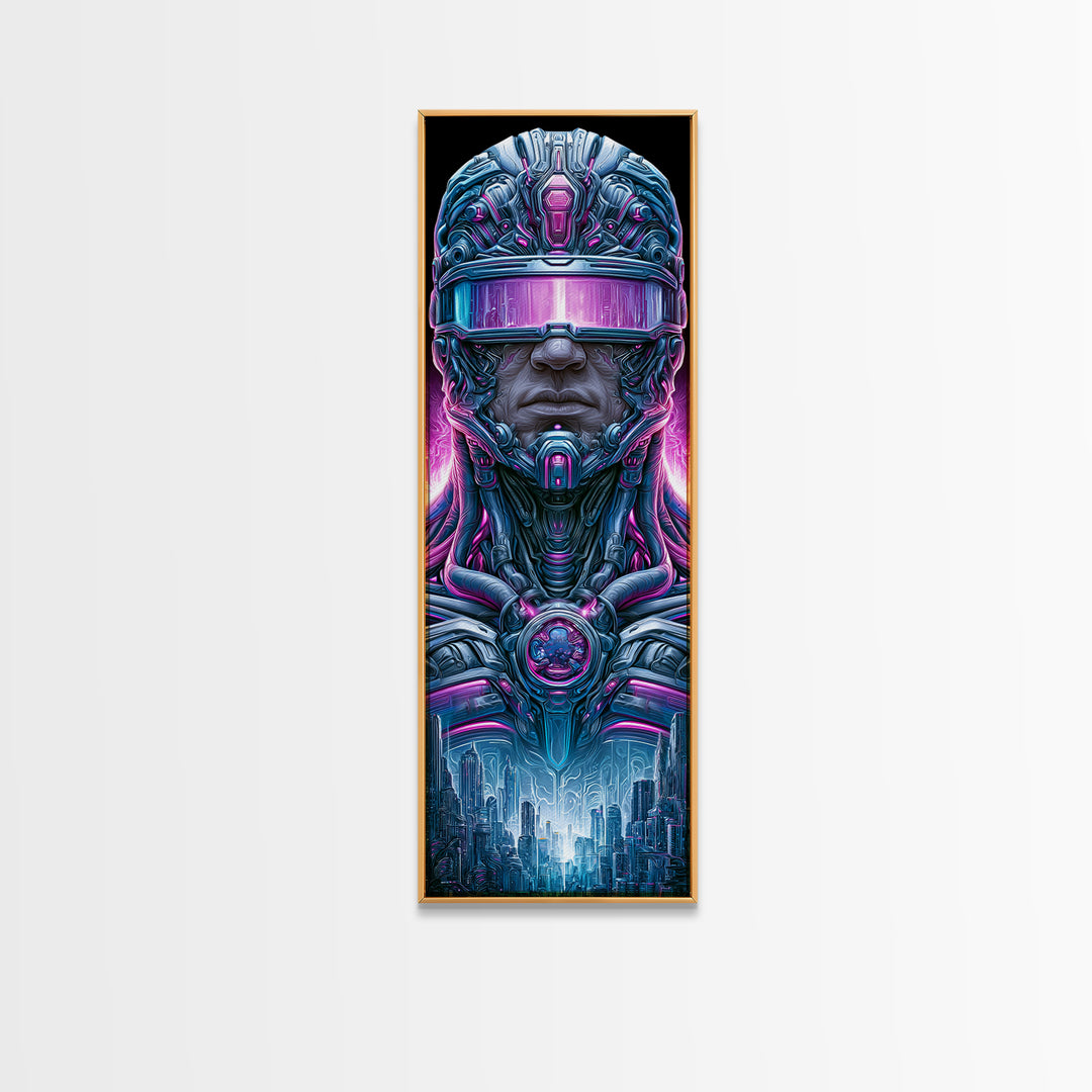 Cyborg Portrait with Reflective Visor Canvas Print, Scifi Art, Luxury Decor, Living Room Decor, Fine Art, Orbit, Digital Art, SCI-1x3-21