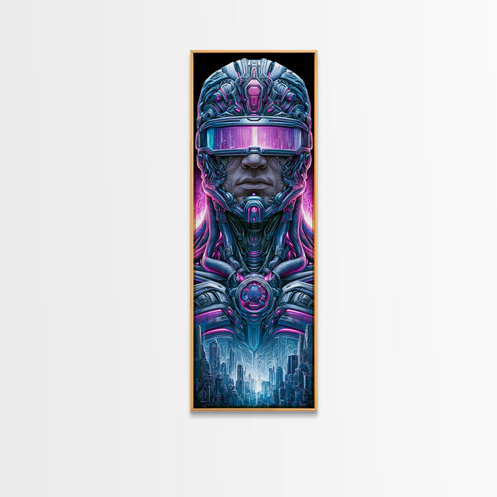 Cyborg Portrait with Reflective Visor Canvas Print, Scifi Art, Luxury Decor, Living Room Decor, Fine Art, Orbit, Digital Art, SCI-1x3-21