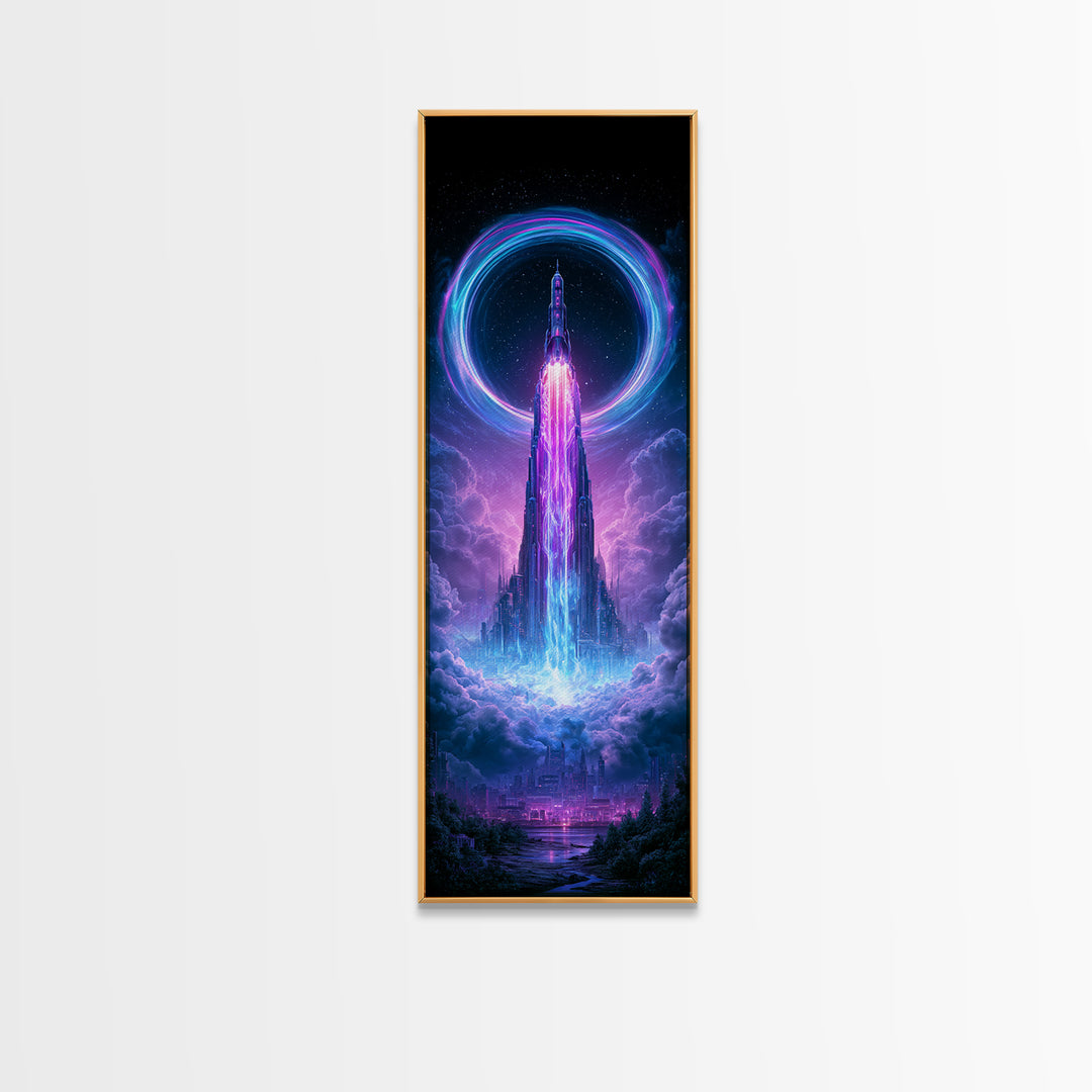 Retro Rocket Launching Through Cloud Rings Canvas Print, Scifi Art, Pop Art, Living Room Decor, Fine Art, Orbit, Gallery Decor, SCI-1x3-43