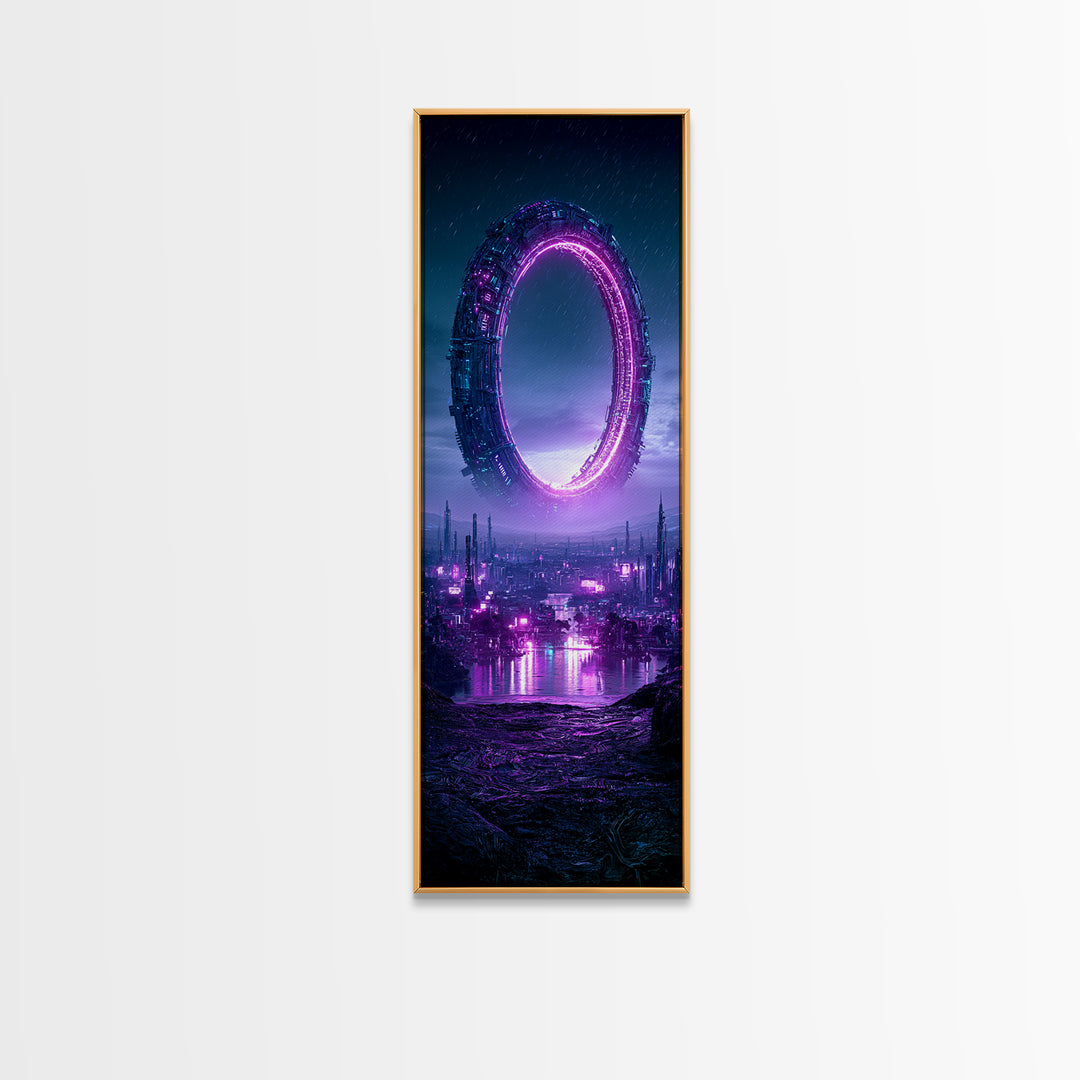 Giant Ring World Seen from a Valley Canvas Print, Scifi Art, Digital Art, Living Room Decor, Oil Painting, Orbit, SCI-1x3-44