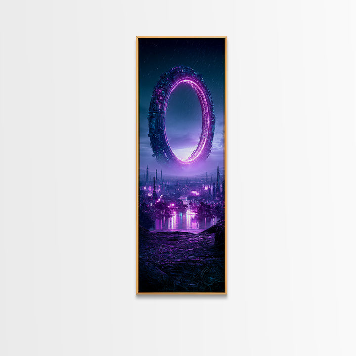 Giant Ring World Seen from a Valley Canvas Print, Scifi Art, Digital Art, Living Room Decor, Oil Painting, Orbit, SCI-1x3-44