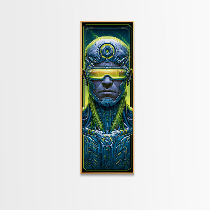 Cyborg Portrait with Reflective Visor Framed Canvas Print, Scifi Art, Wall Art, Living Room Decor, Oil Painting, Orbit, SCI-1x3-45