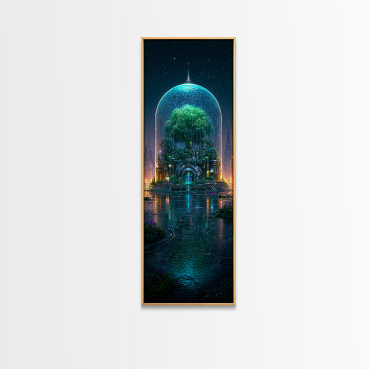 Futuristic Botanical Dome Canvas Print, Scifi Art, Ai Art, Living Room Decor, Fine Art, Orbit, Star Wars Art, Space Art, SCI-1x3-60