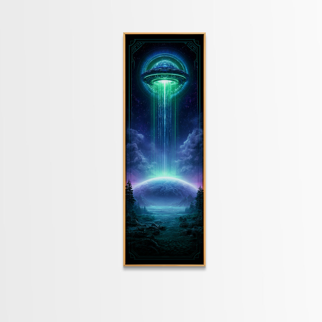 Distant Spaceship Above Alien Desert Planet Framed Canvas Print, Scifi Art, Art, Living Room Decor, Fine Art, Orbit, Modern Art, SCI-1x3-61