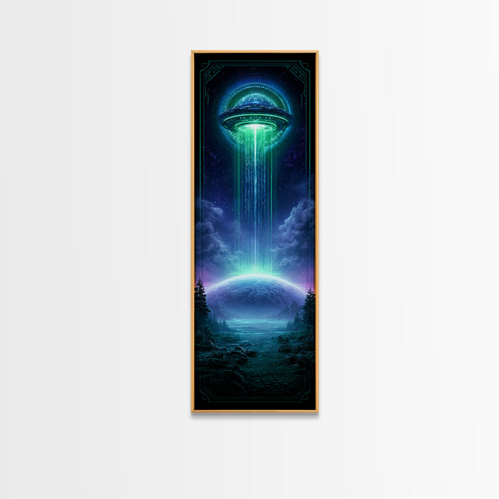 Distant Spaceship Above Alien Desert Planet Framed Canvas Print, Scifi Art, Art, Living Room Decor, Fine Art, Orbit, Modern Art, SCI-1x3-61