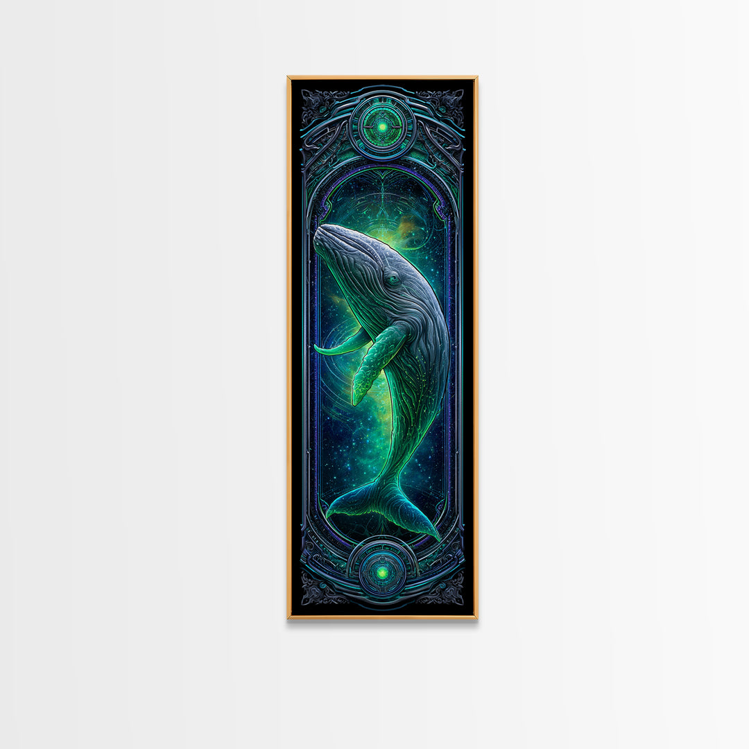Cosmic Whale Swimming Through Deep Space Framed Canvas Print, Scifi Art, Collage Art, Living Room Decor, Oil Painting, Orbit, SCI-1x3-76