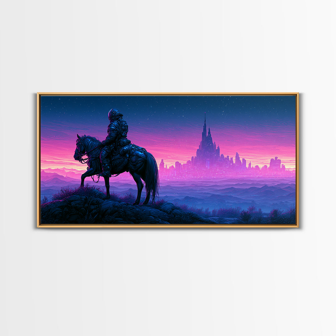 Space Explorer Horse Rider on Distant Planet Canvas Print, Scifi Art, Posters, Living Room Decor, Fine Art, Orbit, Pop Art, SCI-2x1-17