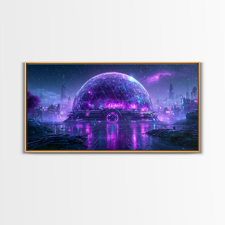 Futuristic Botanical Dome Framed Canvas Print, Scifi Art, Statement Artwork, Living Room Decor, Fine Art, Orbit, Wall Decor, SCI-2x1-20
