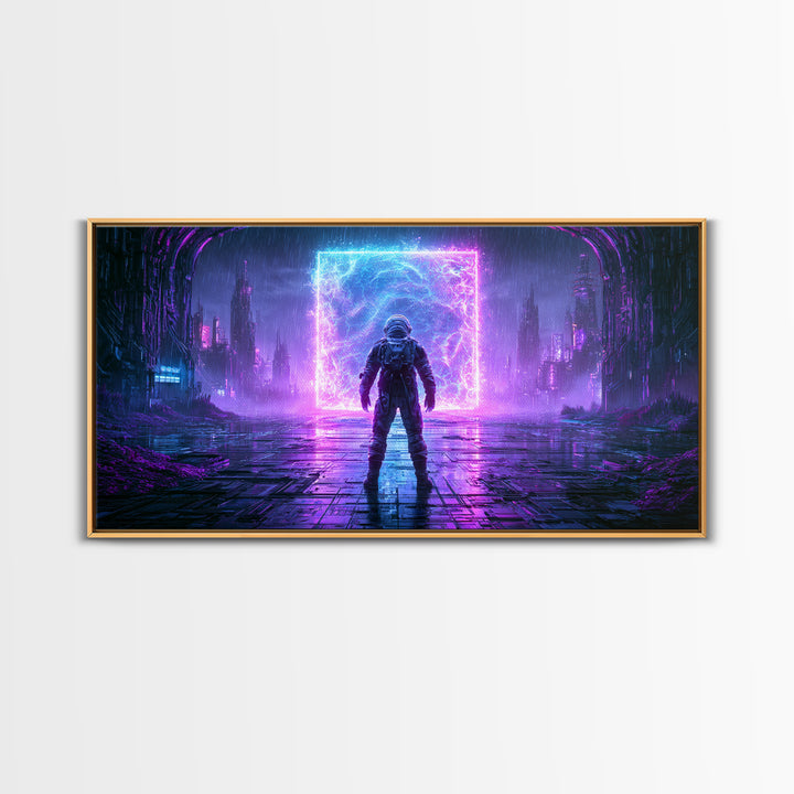 Astronaut Standing Before a Glowing Monolith Canvas Print, Scifi Art, Room Decor, Living Room Decor, Fine Art, Orbit, SCI-2x1-22