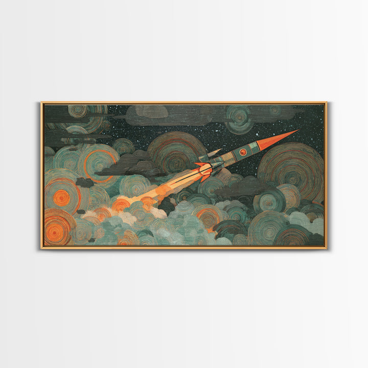 Crashed Satellite in a Desert Storm Canvas Print, Scifi Art, Decor, Living Room Decor, Fine Art, Orbit, Mid Century Art, SCI-2x1-39