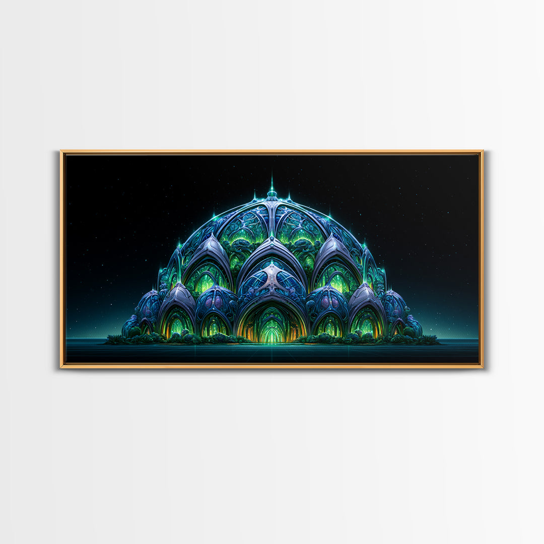 Futuristic Botanical Dome Canvas Print, Scifi Art, Textured Painting, Living Room Decor, Fine Art, Orbit, Canvas Wall Art, SCI-2x1-44