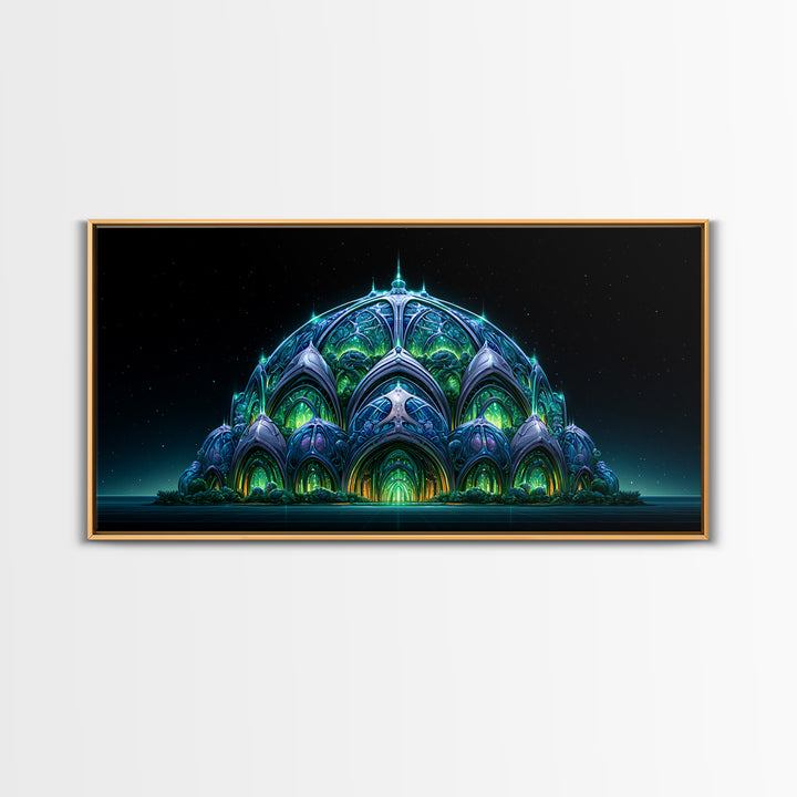 Futuristic Botanical Dome Canvas Print, Scifi Art, Textured Painting, Living Room Decor, Fine Art, Orbit, Canvas Wall Art, SCI-2x1-44